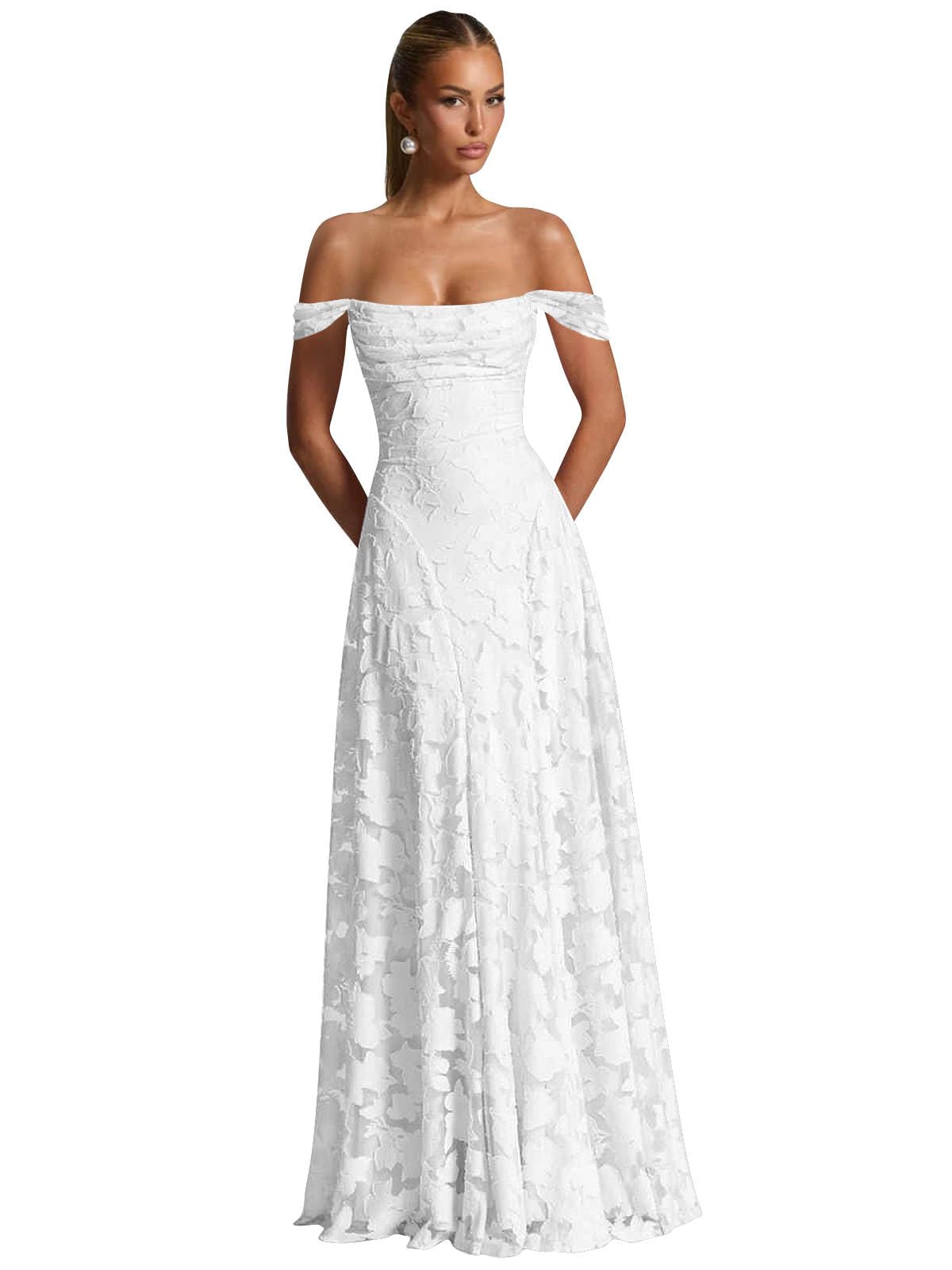 Off The Shoulder Bridesmaid Dresses Long for Women Formal Evening Gown Lace Wedding Guest Dress