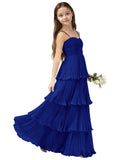 Chiffon Pleated Junior Bridesmaid Dress Princess Birthday Tiered Ruffle Prom Gown Wedding Long Flower Girl Dress