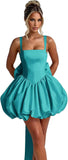 Puffy Satin Homecoming Dresses Mini A-line Short Prom Dress with Bow Cocktail Party Gown