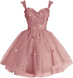 Off Shoulder Glitter Tulle Homecoming Dresses for Teens 3D Butterfly Short Prom Dress Sequin Quinceanera Dresses
