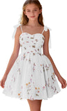 Floral Embroidery Junior Bridesmaid Dress Tulle Sweetheart Neck Girls Prom Dresses Fairy Short Formal Flower Girl Gown