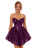 Strapless Sequin Homecoming Dresses for Teens 2026 Sparkly A-line Short Prom Dress Corset Cocktail Party Gowns