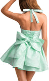 Jacquard Corset Dress,Deep V Halter Mini Dresses with Bow Back,Sexy Birthday Outfits Women Homecoming Prom Formal