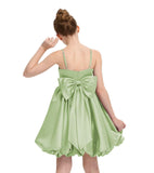Satin Homecoming Dress for Girls Short Satin Flower Girl Dresses for Wedding Party Prom Gown with Bow