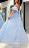 Tulle Prom Dresses for Women 2027 Sparkly Puffy Sleeves Long Ball Gowns with Slit A-Line Evening Dresses