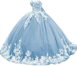 Sparkly Tulle Sweet 15 16 Quinceanera Dress Lace 3D Floral Ball Gown Strapless Puffy Prom Formal Gown