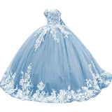 Sparkly Tulle Sweet 15 16 Quinceanera Dress Lace 3D Floral Ball Gown Strapless Puffy Prom Formal Gown