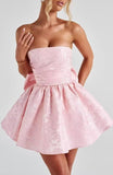 Strapless Satin Homecoming Dresses for Teens 2027 Jacquard A-line Short Prom Cocktail Gowns with Bow