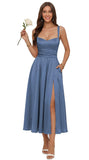 Jacquard Satin Bridesmaid Dresses for Women Spaghetti Straps A Line Tea Length Formal Dress