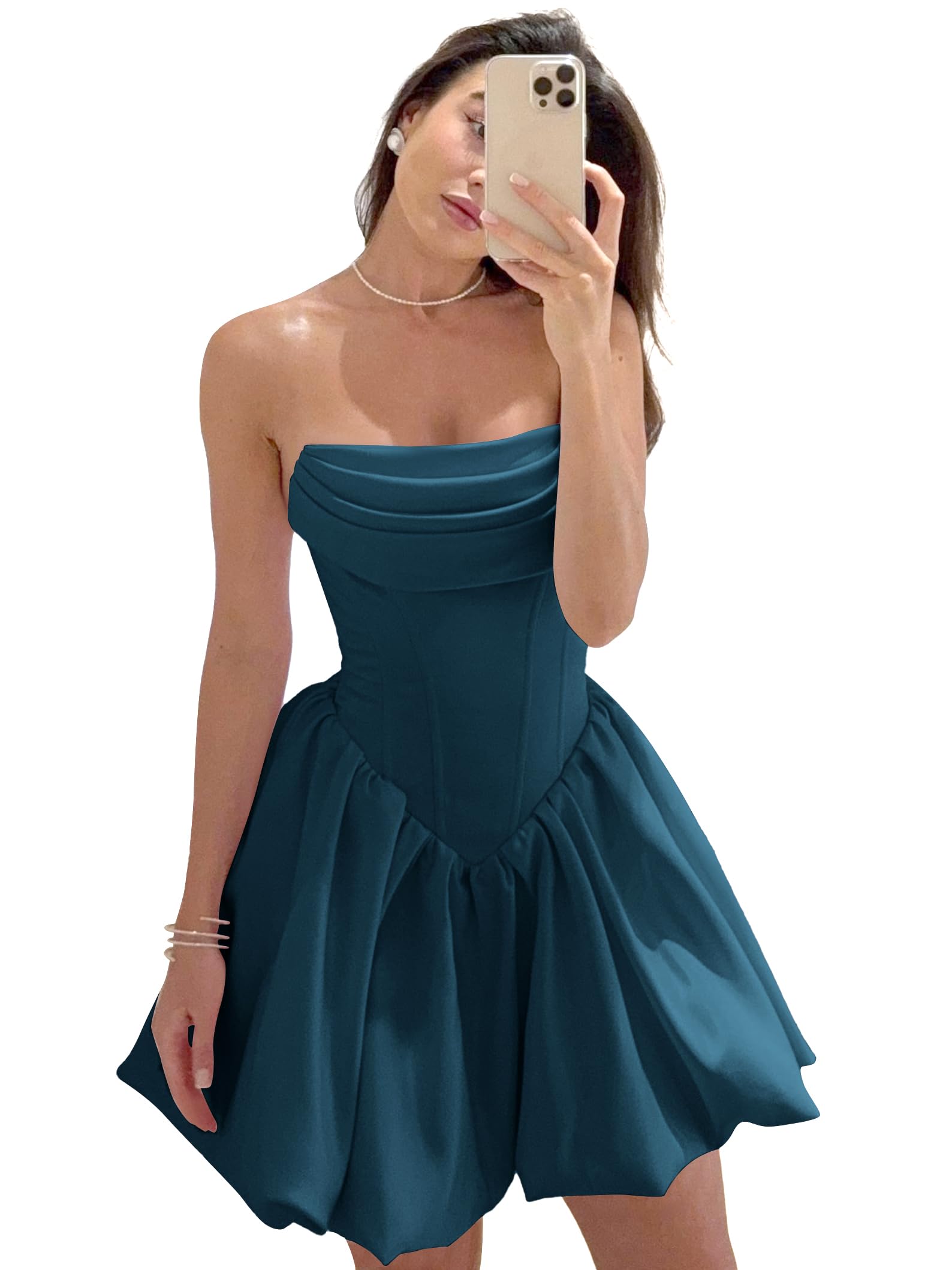 Satin Flower Bud Homecoming Dress Short Prom Dress Cowl Neck Pleated A Line Mini Cocktail Party Gown
