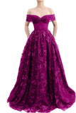 Sparkly Off Shoulder Tulle Prom Dresses with Butterfly Appliques Long A Line Formal Evening Party Gowns for Women