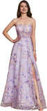 A-Line/Princess Thin Straps Elegant Formal Dress Floor-Length Tulle Sleeveless Evening Gown Prom Dress Appliques Slit