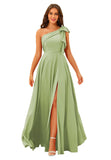 One Shoulder Bridesmaid Dresses Long for Women Satin Formal Gown Wedding Guest Dress