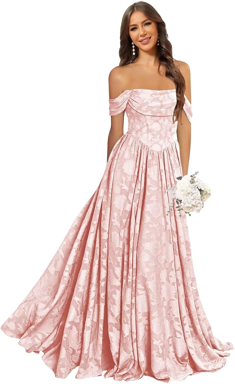 Jacquard Chiffon Bridesmaid Dresses Long Off The Shoulder Formal Evening Dress for Women