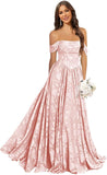 Jacquard Chiffon Bridesmaid Dresses Long Off The Shoulder Formal Evening Dress for Women