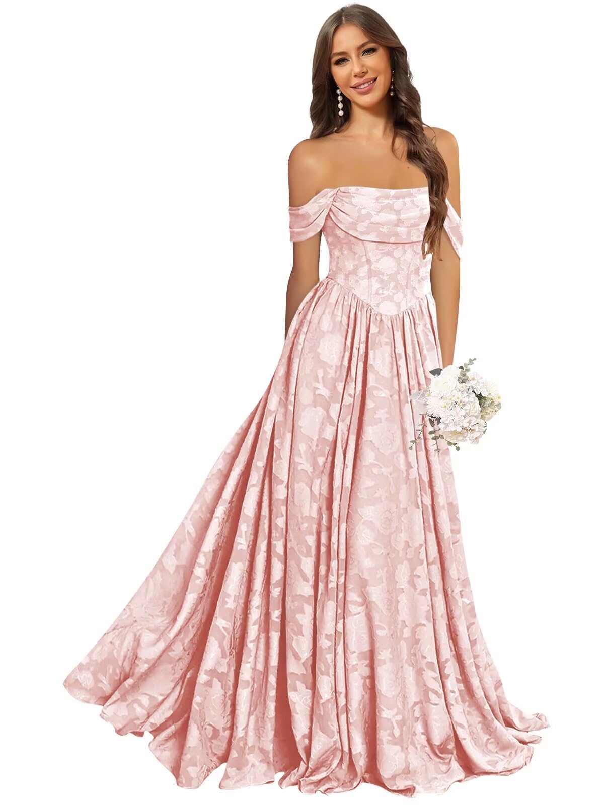 Jacquard Chiffon Bridesmaid Dresses Long Off The Shoulder Formal Evening Dress for Women