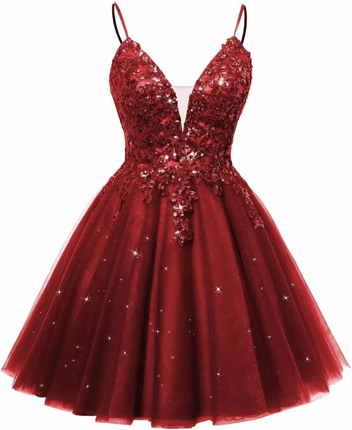 Spaghetti Straps Sequin Lace Appliques Short Homecoming Dresses for Teens Glitter Tulle Prom Party Dresses