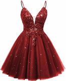 Spaghetti Straps Sequin Lace Appliques Short Homecoming Dresses for Teens Glitter Tulle Prom Party Dresses