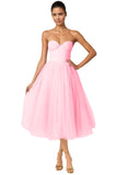 Strapless Prom Dresses Sweetheart Tulle Ball Gowns Corset Short Homecoming Dresses Pleated Lace-up Evening Dresses