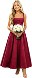 Floral Satin Jacquard Junior Bridesmaid Dresses Long Ruched Flower Girl Dress for Wedding