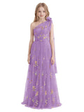 One Shoulder Long Tulle Junior Bridesmaid Dresses for Wedding Flower Girl Dress Formal Prom Gown