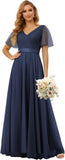 Damen Brautjungfernkleider mit Flatterärmeln, Tüll, lang, V-Ausschnitt, Empire-Taille, formelles Kleid 