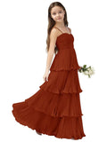 Chiffon Pleated Junior Bridesmaid Dress Princess Birthday Tiered Ruffle Prom Gown Wedding Long Flower Girl Dress