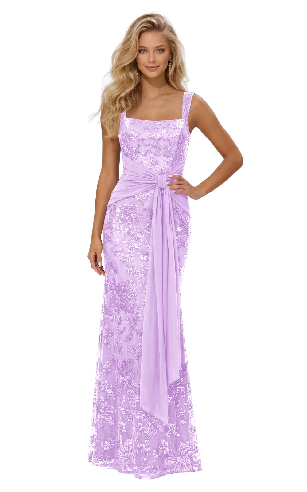 Lace Sequin Spaghetti Straps Prom Dress Long Ball Gown 2026 Mermaid Front Tie Backless Formal Evening Gowns
