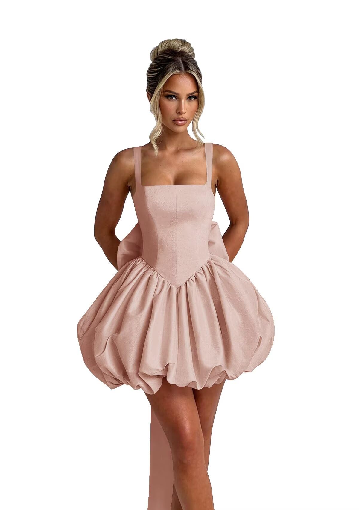 Puffy Satin Homecoming Dresses Mini A-line Short Prom Dress with Bow Cocktail Party Gown