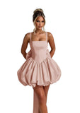 Puffy Satin Homecoming Dresses Mini A-line Short Prom Dress with Bow Cocktail Party Gown