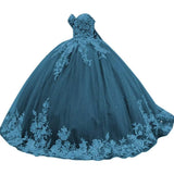 Sparkly Tulle Sweet 15 16 Quinceanera Dress Lace 3D Floral Ball Gown Strapless Puffy Prom Formal Gown