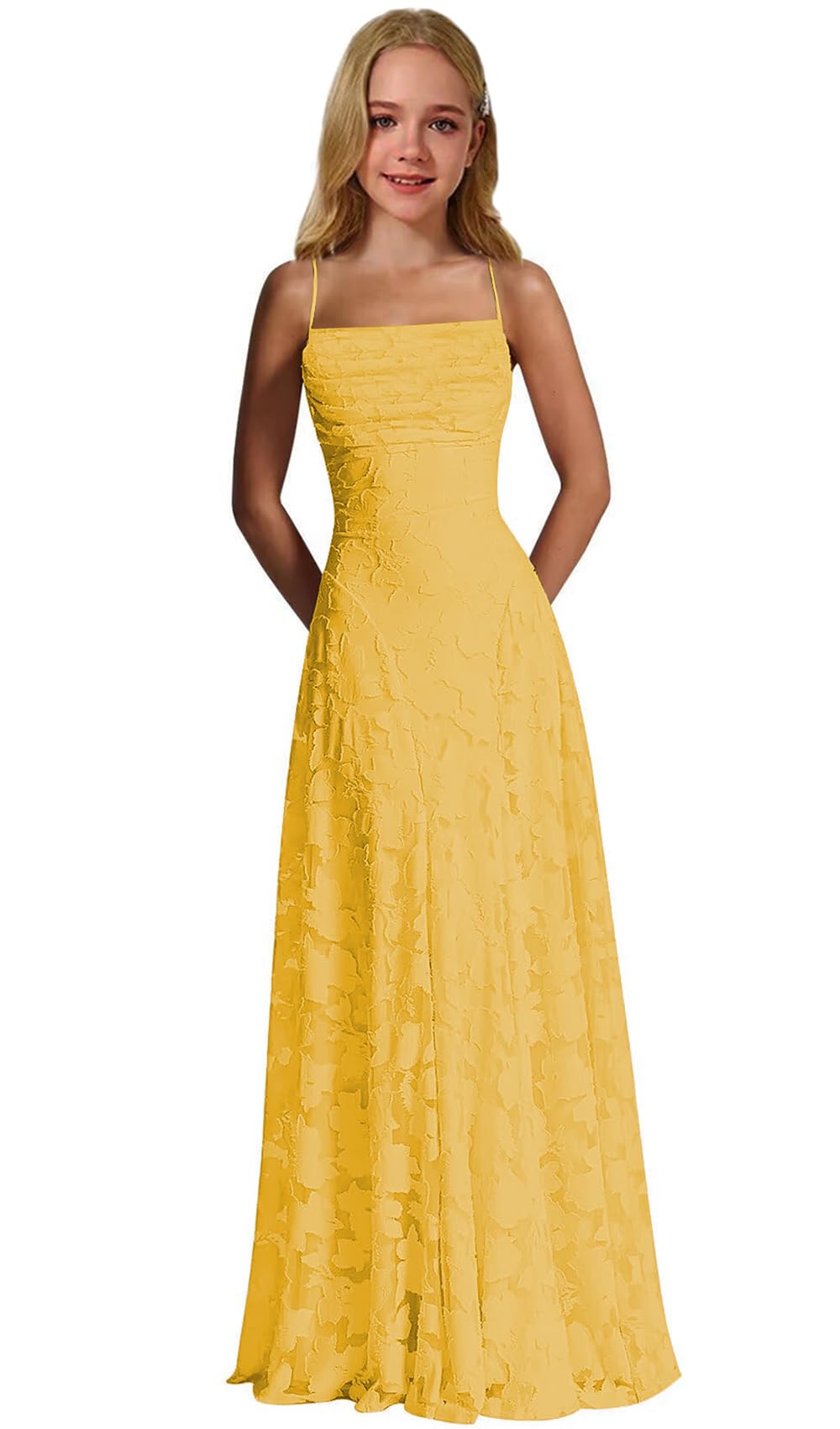 Lace Floral Junior Bridesmaid Dresses Long Spaghetti Strap Prom Dress for Teens Formal Gown Flower Girls Dress