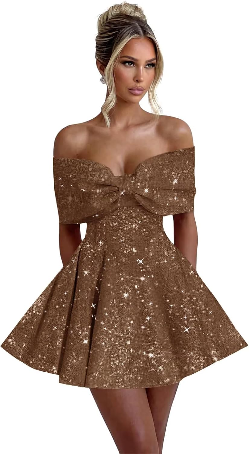 Sparkly Sequins Homecoming Dresses for Teens with Bow 2027 Strapless Short Prom Dress Cocktail Gown
