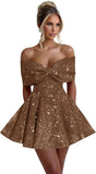 Sparkly Sequins Homecoming Dresses for Teens with Bow 2025 Strapless Short Prom Dress Cocktail Gown
