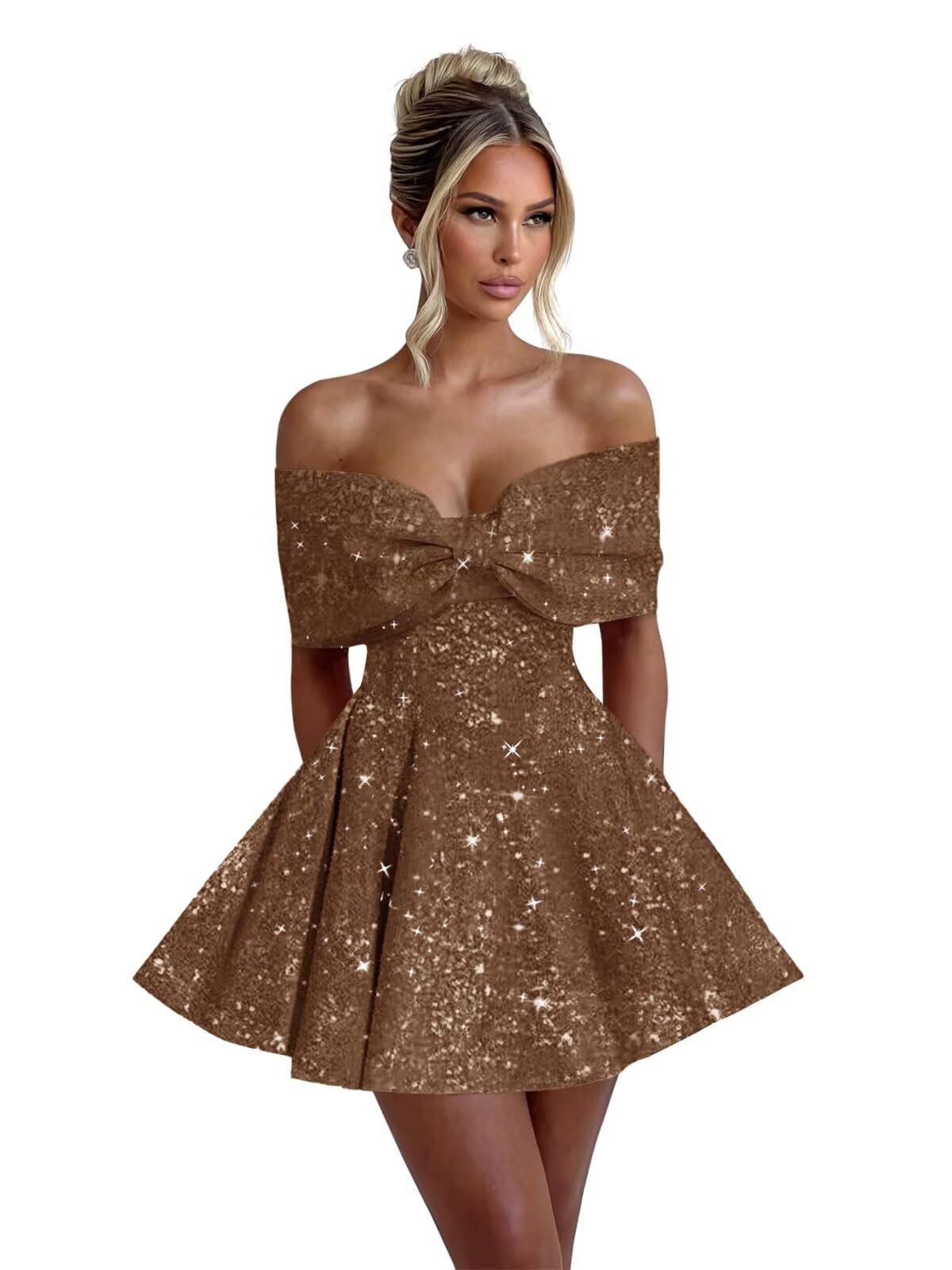 Sparkly Sequins Homecoming Dresses for Teens with Bow 2027 Strapless Short Prom Dress Cocktail Gown