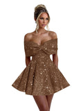 Sparkly Sequins Homecoming Dresses for Teens with Bow 2027 Strapless Short Prom Dress Cocktail Gown