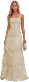 Jacquard Laces Prom Dress for Women Spaghetti Strap Bridesmaid Dresses Long Formal Wedding Party Gown