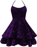Sparkly Sequin Homecoming Dresses 2026 Spaghetti Straps Tiered Prom Dresses for Teens Short Cocktail Party Gowns