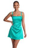Satin Homecoming Dresses for Teens 2026 Spaghetti Straps Short Prom Dress A-line Pleated Cocktail Party Gowns