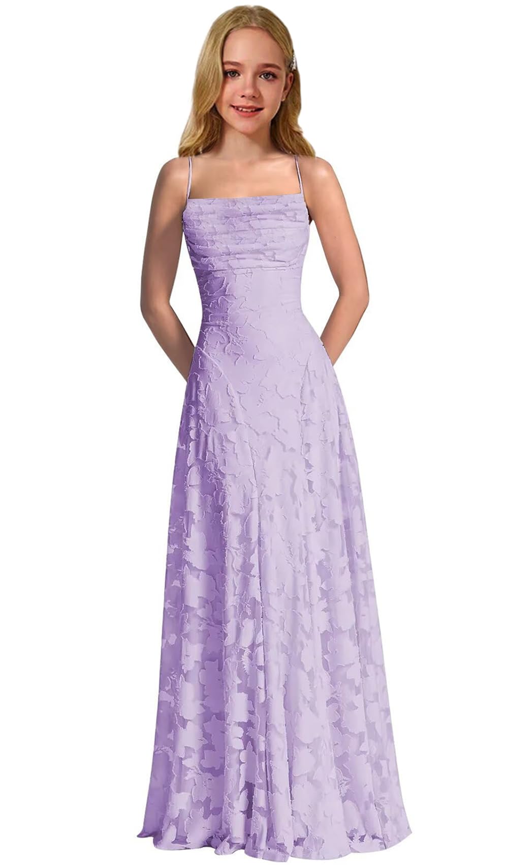 Lace Floral Junior Bridesmaid Dresses Long Spaghetti Strap Prom Dress for Teens Formal Gown Flower Girls Dress