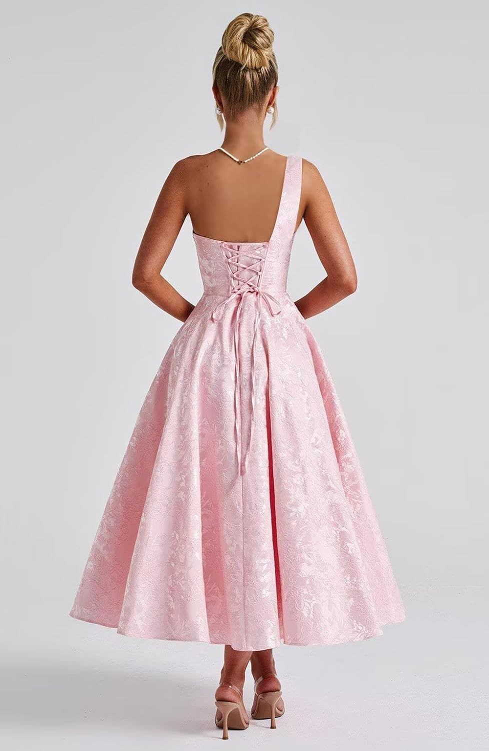 Jacquard Floral Satin Prom Dresses 2026 One Shoulder A-Line Midi Formal Evening Party Gown with Pockets for Women
