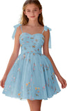 Floral Embroidery Junior Bridesmaid Dress Tulle Sweetheart Neck Girls Prom Dresses Fairy Short Formal Flower Girl Gown