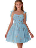 Floral Embroidery Junior Bridesmaid Dress Tulle Sweetheart Neck Girls Prom Dresses Fairy Short Formal Flower Girl Gown