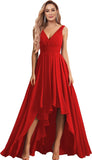 Vestidos de dama de honor con escote en V para mujer, para boda, con bolsillos, de gasa fruncida, largos, formales, para fiesta de graduación y noche.
