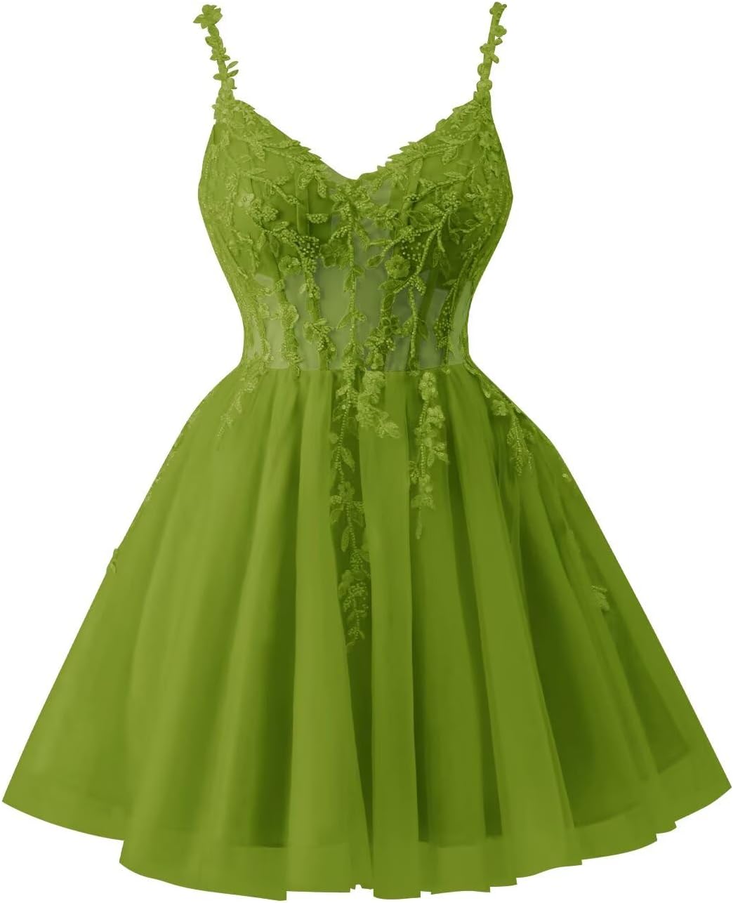 Tulle Lace Applique Homecoming Dresses for Teens Beaded Spaghetti Straps Mini Cocktail Party Prom Formal Dress