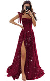 Tulle Prom Dresses with Slit Spaghetti Straps A Line Maxi Long Formal Dress