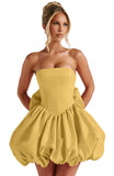 Satin Flower Bud Homecoming Dress Short Prom Dress with Bow Strapless A Line Mini Cocktail Party Gown