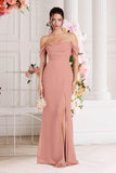 Kingbridal Gowns Off Shoulder Chiffon Bridesmaid Dresses for Women 2026 Long Ruched Cowl Neck Formal Evening Party Dress with Slit