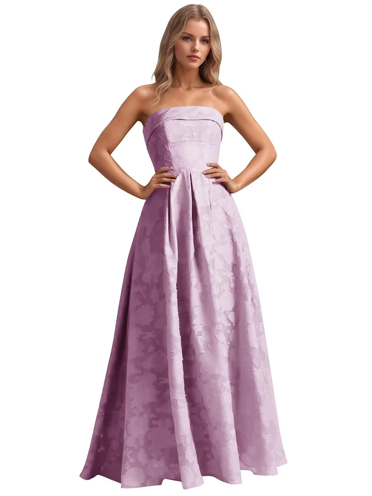 Jacquard Floral Prom Dresses Strapless Maxi Evening Gowns A-Line Ruched Formal Party Dress Elegant