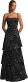 Ruffle Floral Embroidery Prom Dress Long A Line Tiered Bridesmaid Dresses Formal Evening Gowns